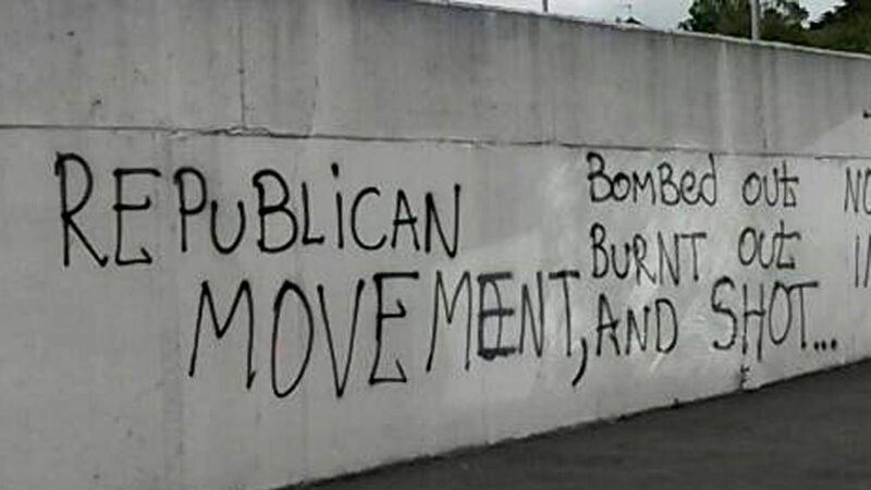 Graffiti daubed on a wall in north Belfast warning protestants they could be &#39;bombed out, burnt out or shot&#39; has appeared at a new housing development just off the Mill Road PICTURE: Ulster Unionist Party/PA 