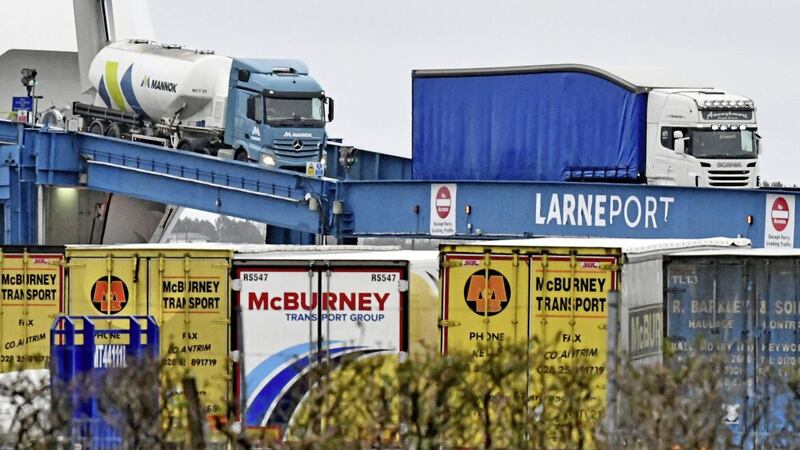 A bank of McBurney Transport trailers parked at the Port of Larne. Picture by Alan Lewis