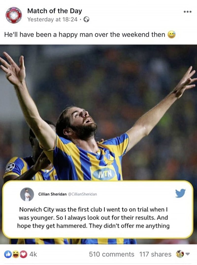 The tongue-in-cheek tweet that was shown on Match of the Day, and which raised the ire of Norwich City fans 