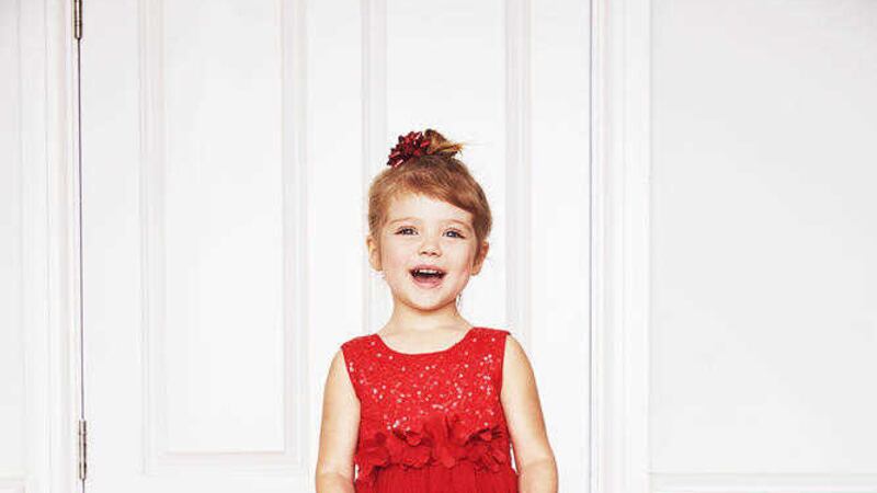 Girls red sequin dress (From &pound;14); velvet bow ballerina shoe (&pound;7); 1Pk party tights (&pound;3.50) 