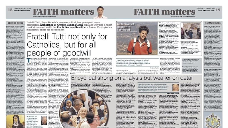 Dr Norman Hamilton&#39;s assessment of Fratelli Tutti was published in the Faith matters pages on October 15 last year, alongside that of Archbishop Eamon Martin 
