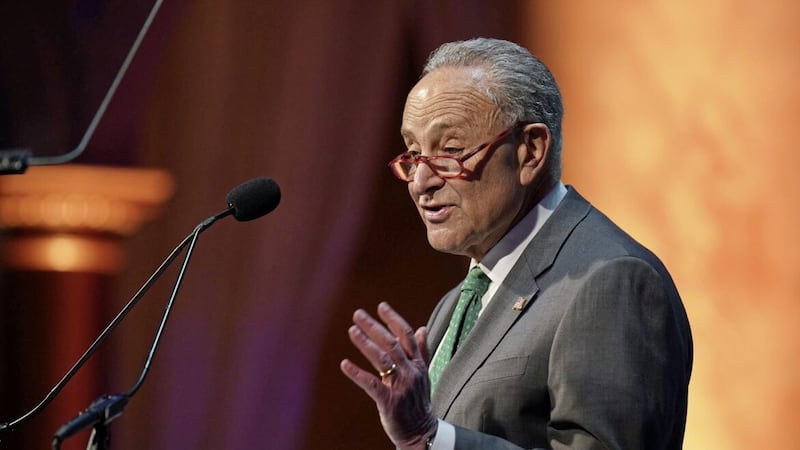 Senate majority leader Chuck Schumer speaking at the Ireland Fund&#39;s St Patrick&#39;s Day event in Washington DC. In response to his remarks about power-sharing, Sir Jeffrey Donaldson said Mr Schumer should &quot;read a history book&quot; 