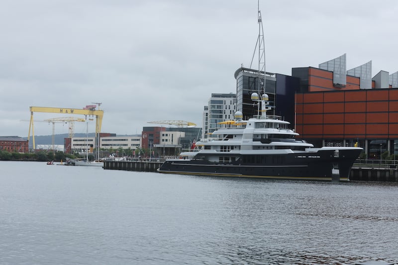 The 63-metre superyacht Scout sailed into Belfast on Wednesday. Picture by Hugh Russell