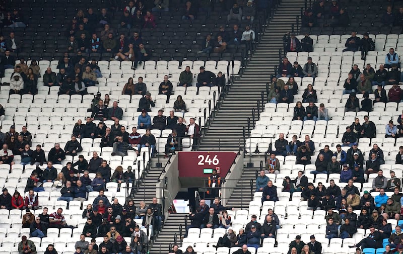 General view of empty seats in the West Ham United stand
