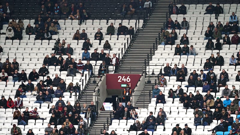 General view of empty seats in the West Ham United stand