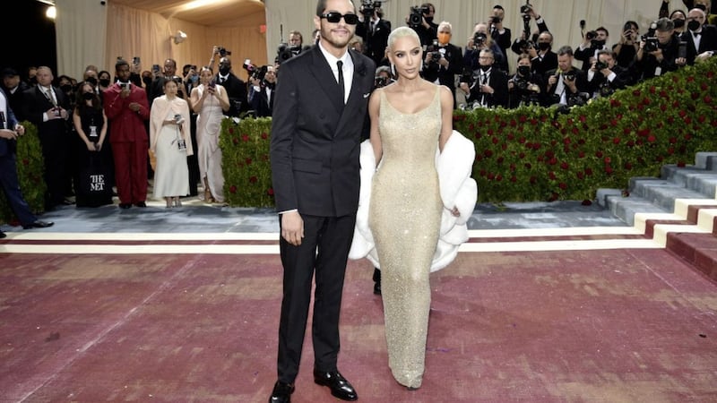 Kim Kardashian pictured with her boyfriend Pete Davidson at the Met Gala in New York, where she told Vogue magazine that she had set herself the target of losing 16 pounds in three weeks in order to fit into her dress. Picture by Evan Agostini/Invision/AP 