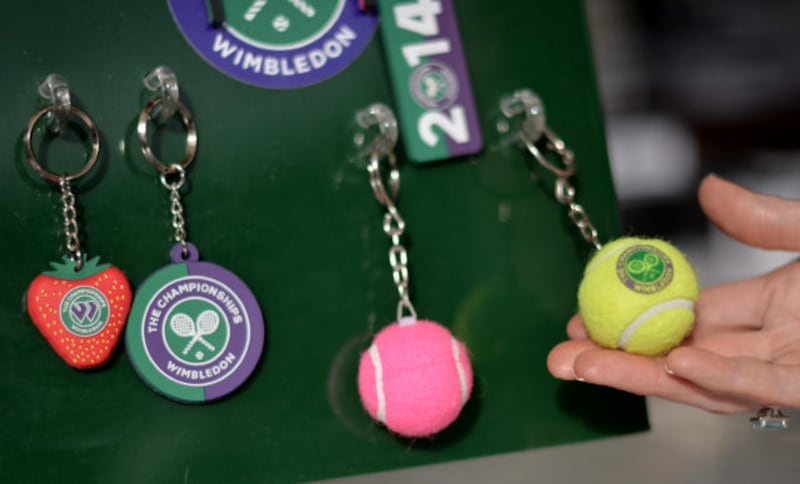 Keyrings for sale at a Wimbledon shop during day three of the Wimbledon Championships at the All England Lawn Tennis and Croquet Club, Wimbledon 2014.