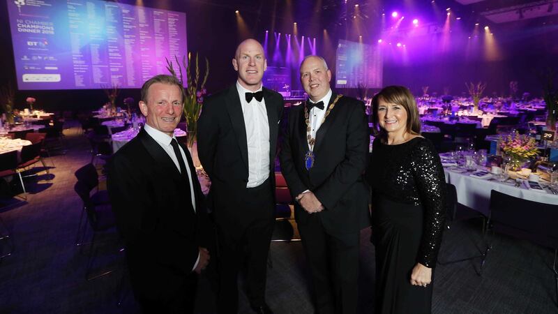 &nbsp;<span style="font-family: Arial, Verdana, sans-serif; ">Stephen McCully, President of Northern Ireland Chamber of Commerce and Industry  is pictured with Peter Russell, General Manager of BT Business in&nbsp;Northern  Ireland, Ann McGregor, Chief Executive NI Chamber and guest Speaker Paul  'Connell</span>