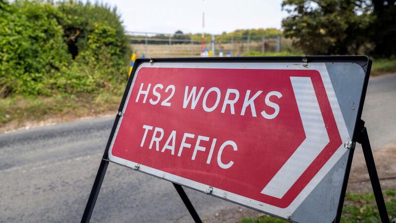 A sign post directing HS2 works traffic near the village of South Heath in Buckinghamshire (PA)