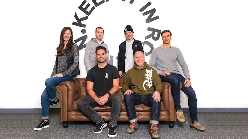 Responsible co-founders Mitch Doust and Mark Dowds, front, with board members, back from left, Taylor May, Fra McEldowney, Ciar&aacute;n Jordan and Mark Rabo.