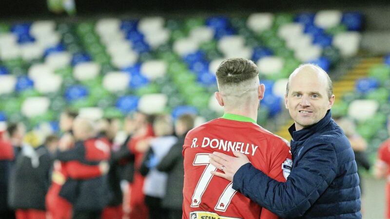It&#39;s less than a month until their Irish Cup final date with Coleraine but, ahead of tomorrow&#39;s meeting between the sides, Barry Gray insists his focus is on finishing the league campaign in third spot. Picture by Pacemaker 