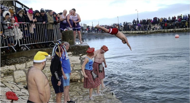 In at the deep end at the Carnlough New Year's swim. Picture by Hugh Russell