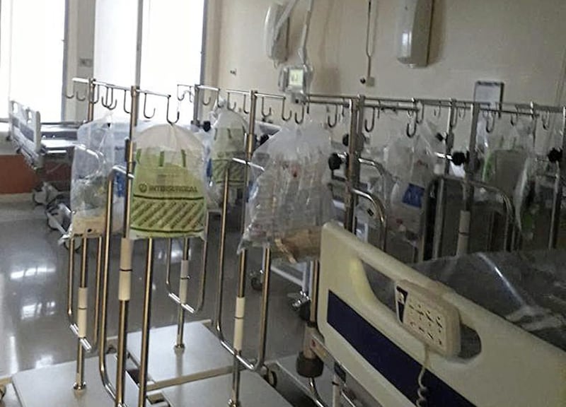 Drip stands are among the equipment being stored in former wards at Belfast City Hospital, which is now the Nightingale facility 