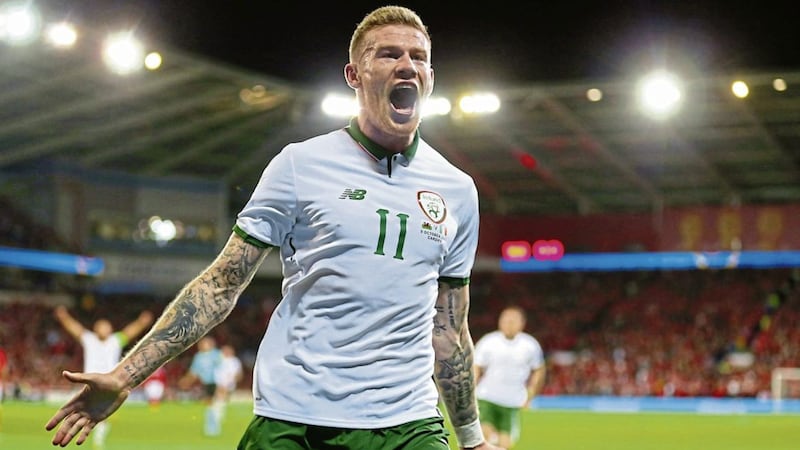 James McClean celebrates scoring the winning goal in the World Cup qualifier against Wales. Picture by Nigel French/PA Wire 