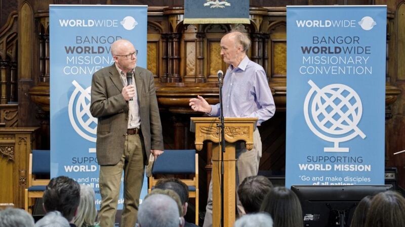 Rev Colin Dickson, pictured left, who serves with his wife Marjorie in Jordan, with Bangor Worldwide chairman Tom Clarke ahead of this year&#39;s missionary convention 