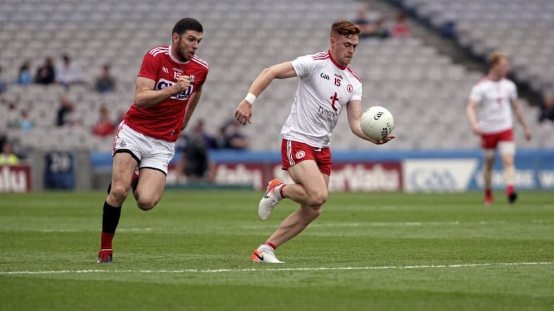 Tyrone&#39;s Conor Meyler in action against Cork. Picture by Seamus Loughran 
