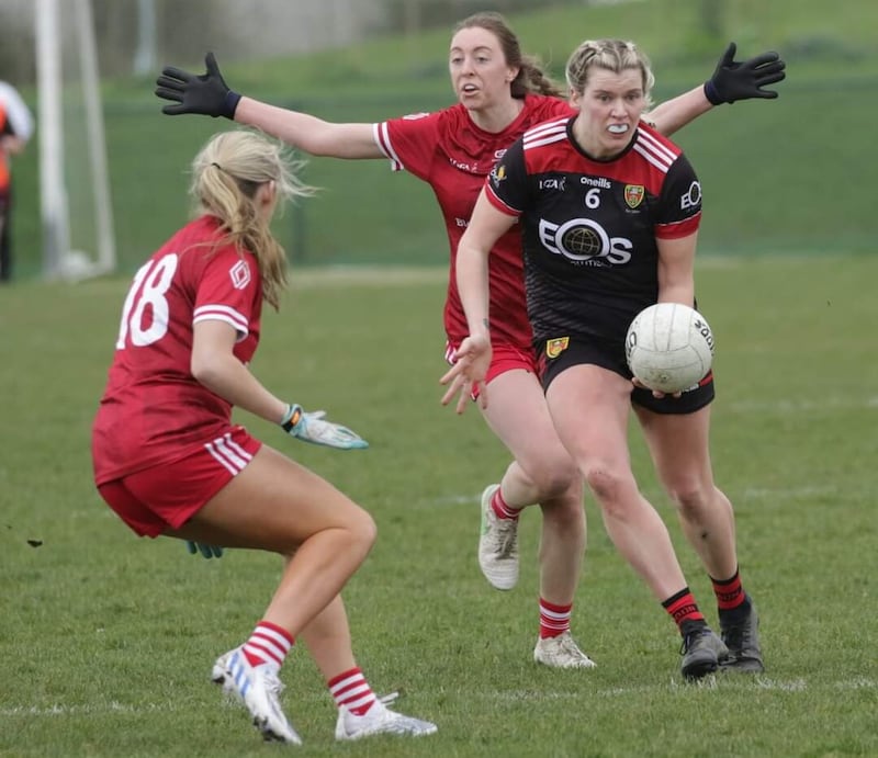 Down captain Meghan Doherty in action against Louth          Picture: Down LGFA    