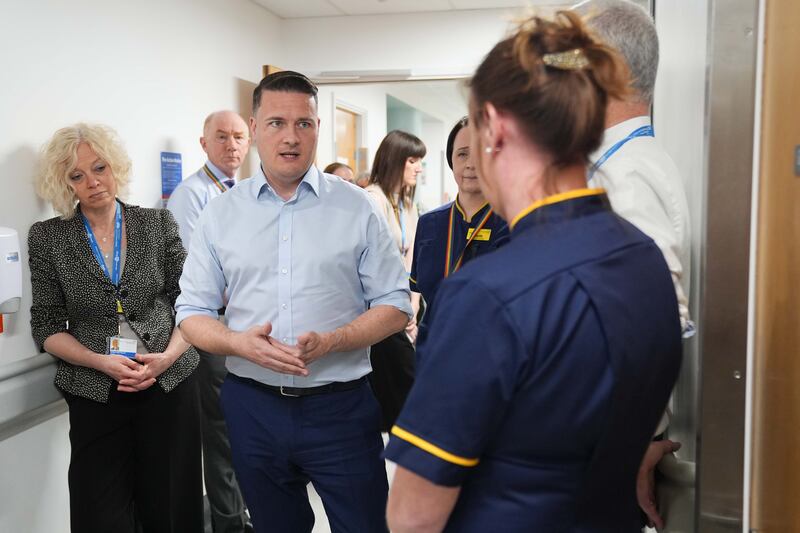 EMBARGOED TO 2230 SATURDAY APRIL 11Health Secretary Wes Streeting meets staff during a visit to the Same Day Emergency Centre at Queen’s Hospital in Romford, east London, ahead of an announcement on progress with tackling corridor care, and the location for 40 new or expanded Same Day Emergency Care and Urgent Treatment centres. Picture date: Friday April 10, 2026. PA Photo. Photo credit should read: Lucy North/PA Wire