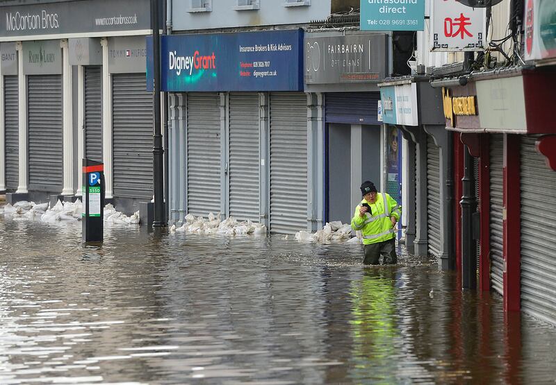 Flooding in Newry seriously affected businesses in the town. Picture by Arthur Allison/PacemakerPress.