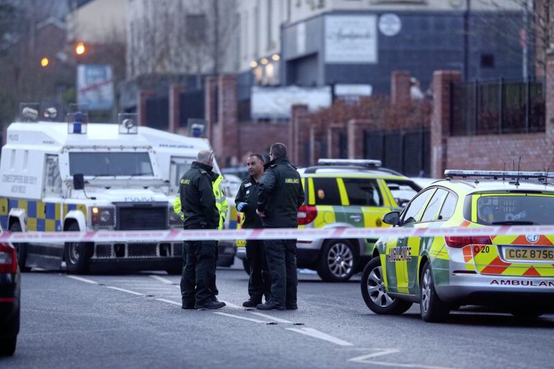 The scene after Jim Donegan was shot on the Glen Road in west Belfast before Christmas 2018