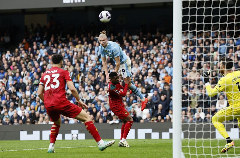 Erling Haaland’s towering header made it 2-0 to Manchester City