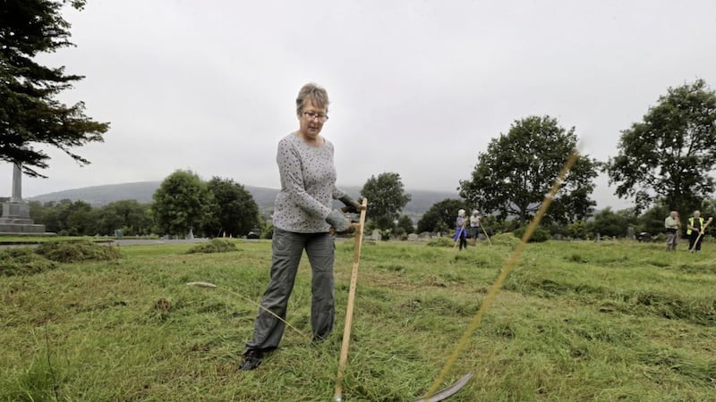 Nicola Wilson during this week&#39;s scything masterclass at City Cemetery. Picture by Hugh Russell 