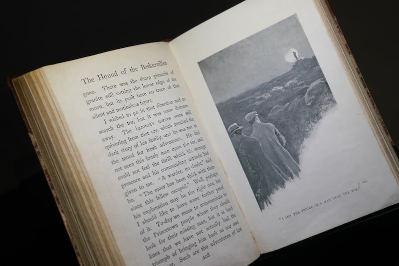 A first edition of The Hound of the Baskervilles by Arthur Conan Doyle on display during a preview of Murder by the Book: A Celebration of 20th Century Crime Fiction.