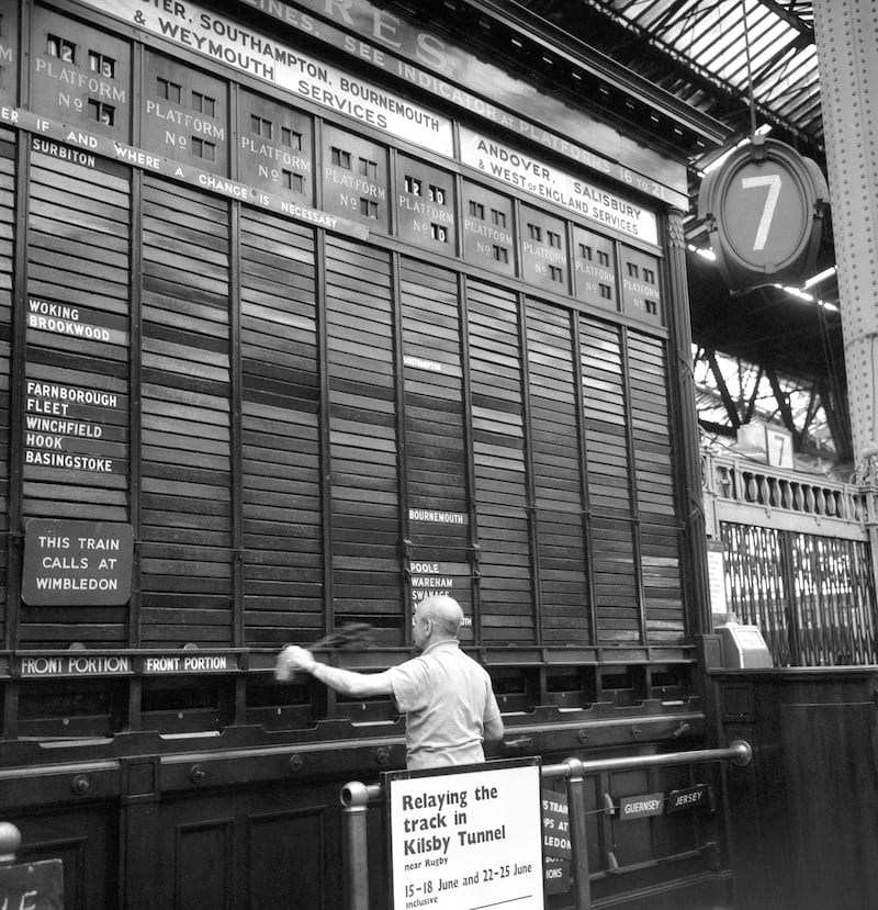 A destination board during the British Rail era