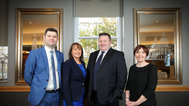 Announcing details of the NI Chamber&#39;s latest quarterly business survey are (from left) Chris Morrow (head of policy at NI Chamber); Ann McGregor (Chamber chief executive); Brian Murphy (partner at BDO) and economist Maureen O&rsquo;Reilly 