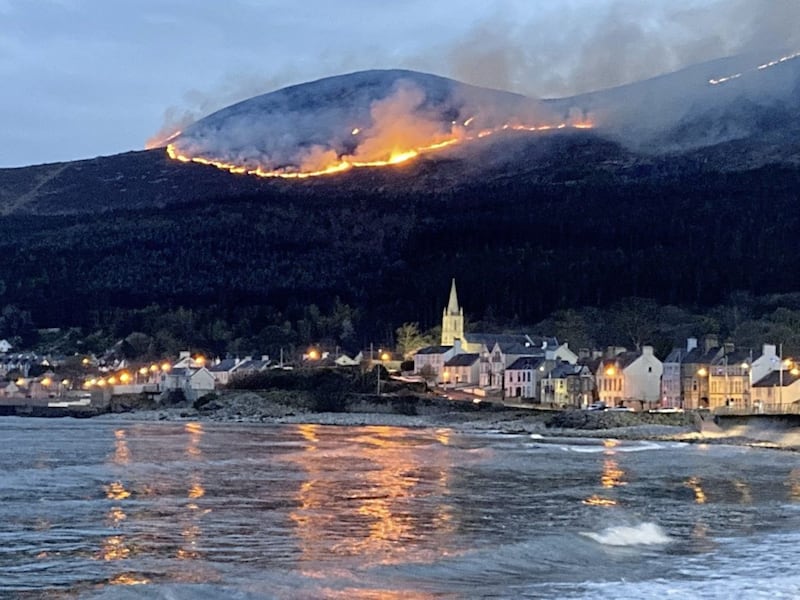 The flames on the Mourne Mountains could be seen for miles around. Picture by Patrick Corrigan 