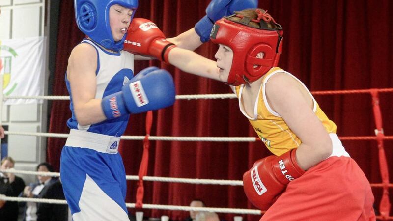 Gleann&#39;s Eoin Hamill represented County Antrim against a County Kildare select in Belfast before Christmas, winning his bout convincingly. Picture by Mark Marlow 