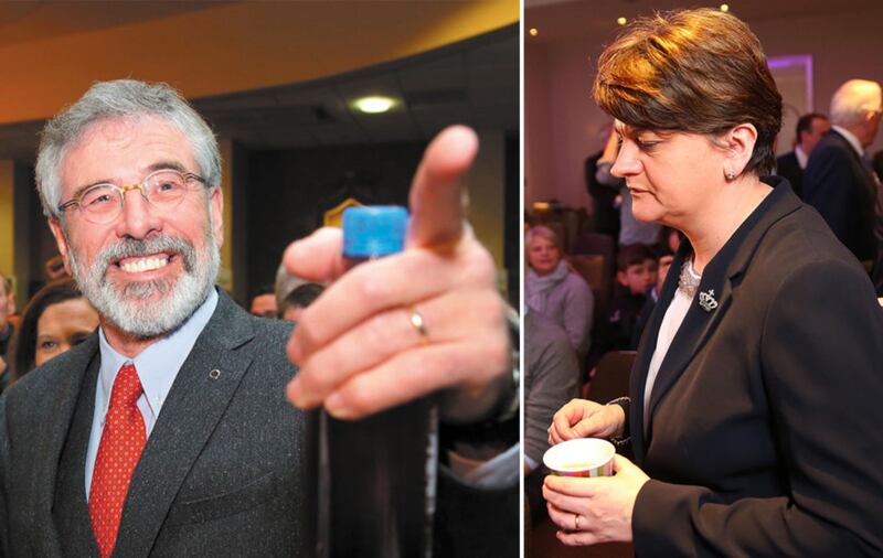 Gerry Adams was repeatedly mentioned during Arlene Foster's speech as she launched the DUP's manifesto yesterday&nbsp;