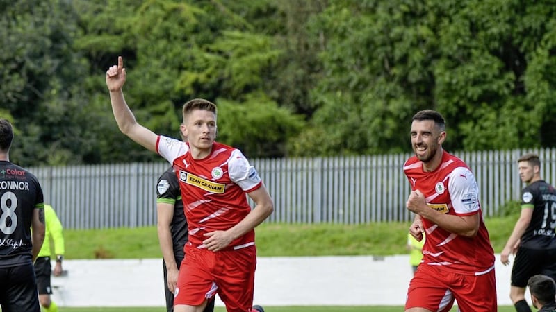 Cliftonville&#39;s Ryan Curran celebrates his winning goal in Saturday&#39;s Danske Bank Premiership game against Warrenpoint at Solitude Picture by Andrew McCarroll/Pacemaker 