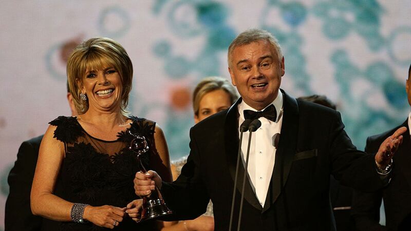 Ruth Langsford and husband Eamonn Holmes accepting the best daytime television award for This Morning