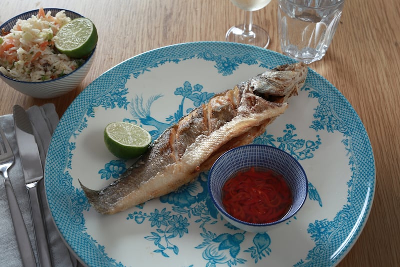 An image of Niall McKenna's spicy fried seabass.