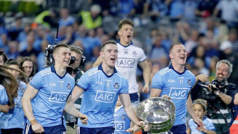 Dublin celebrate victory in the 2019 All-Ireland Senior Football Championship final replay against Kerry at Croke Park, Dublin on Saturday September 14. Picture by Philip Walsh. 