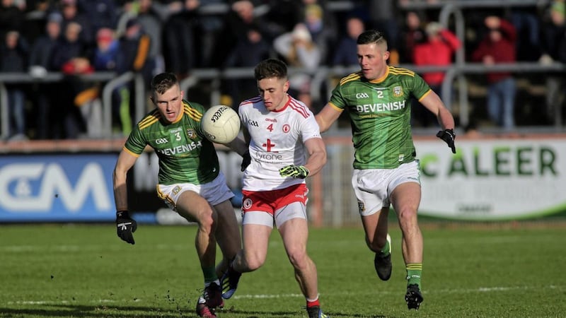 Liam Rafferty pushing forward in the Division One opener against Meath. Picture Seamus Loughran 