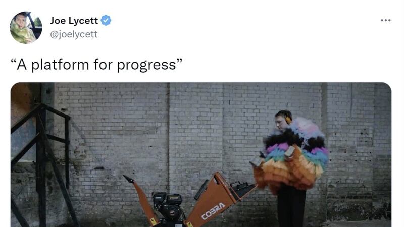 Screenshot taken from the Twitter feed @joelycett of comedian Joe Lycett appearing to shred &pound;10,000 of his own money 