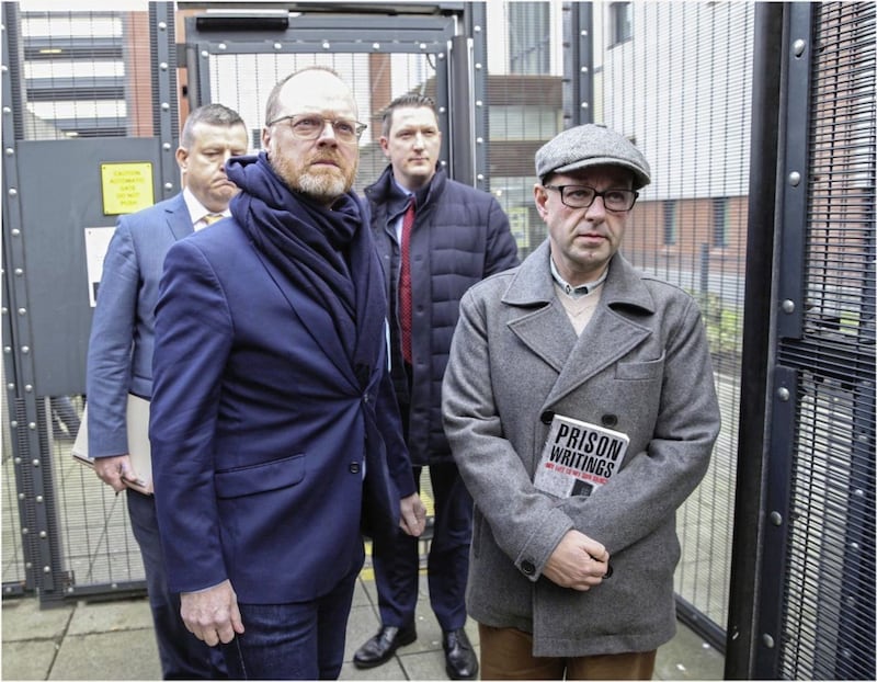 Journalists Barry McCaffrey and Trevor Birney on their way into Musgrave Police Station. The men, who made the documentary No Stone Unturned, were arrested by police in August over the alleged theft of a document from the Police Ombudsman's office which appeared in their documentary about the Loughinisland massacre.&nbsp;Picture By Hugh Russell