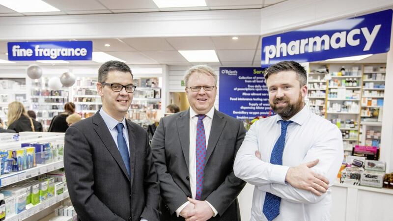 Dominic O&#39;Neill of First Trust Bank with John and Niall O&#39;Brien, who have recently expanded their pharmacy practice 
