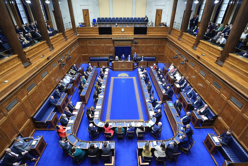 Overhead view of the chamber of the Northern Ireland Assembly in Parliament Buildings, Stormont as MLAs met last Saturday.