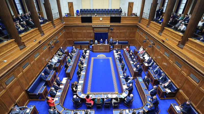 Overhead view of the chamber of the Northern Ireland Assembly in Parliament Buildings, Stormont as MLAs met last Saturday.
