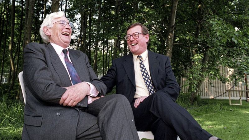 David Trimble and Seamus Mallon, pictured in July 1998 after being elected as first and deputy first minister, were key figures in the Good Friday Agreement that led to a return of powersharing. Seamus Mallon warned that a &#39;50 per cent-plus-one&#39; border poll will not deliver a peaceful Ireland, while David Trimble said the &#39;dark sludge of sectarianism&#39; could be left behind. Picture by Paul Faith/Pacemaker 