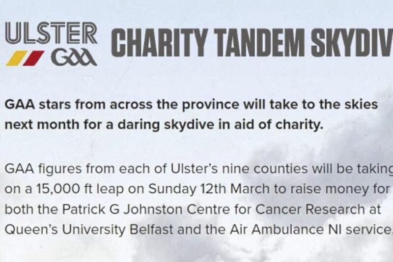Ulster GAA stars to take to the skies in aid of raising funds for two worthwhile causes