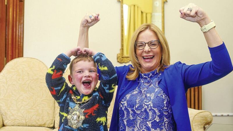 D&aacute;ith&iacute; Mac Gabhann is set to receive the Freedom of Belfast. The west Belfast youngster is pictured with Belfast lord mayor Tina Black. Picture by Mal McCann 