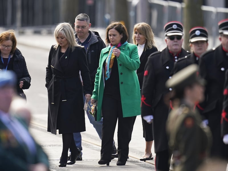 First Minister Michelle O’Neill and Sinn Fein President Mary Lou McDonald during a ceremony at the GPO on O’Connell Street in Dublin