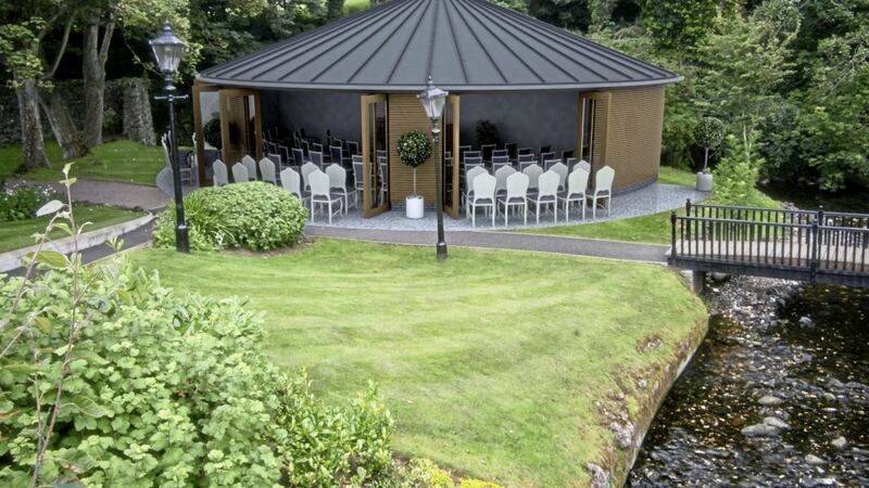 A computer-generated image of the new wedding pavilion at Ballygally Castle 