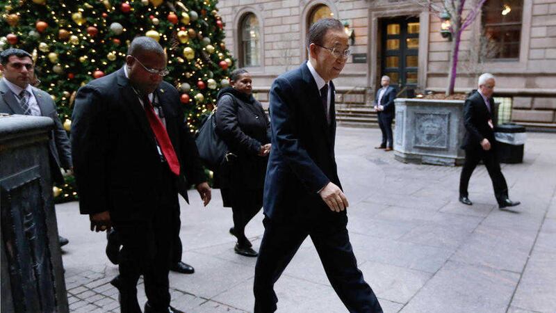 UN Secretary General Ban Ki-moon arrives for a meeting on Syria. Picture by Richard Drew, Associated Press              