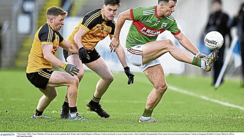 The Cavan championship has provided more open kicking football than most - and finding teams that have the instinct to play with their heads up is becoming harder. Picture by Oliver McVeigh / Sportsfile 