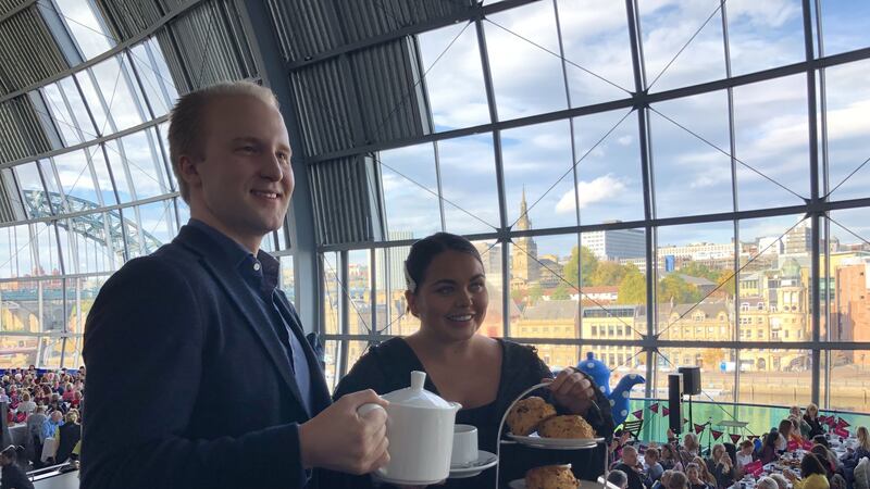 William Hanson, 30, joined the host at The Sage, Gateshead, for the successful attempt at breaking the record for the largest cream tea.